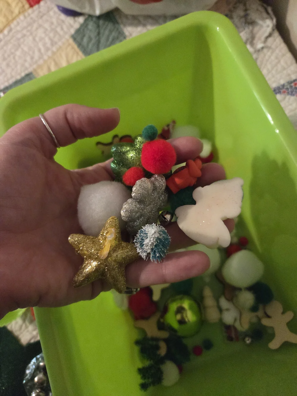 Fun bad of crinkle red paper & Christmas themed sensory bin add ins No Bin Inclu